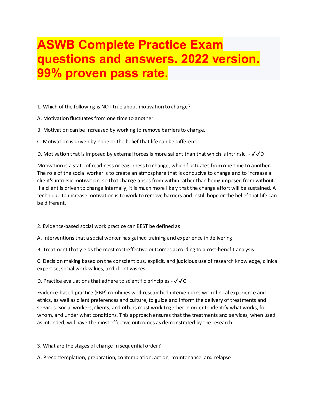 Preview image for ASWB Complete Practice Exam questions and answers. 2022 version. 99% proven pass rate.